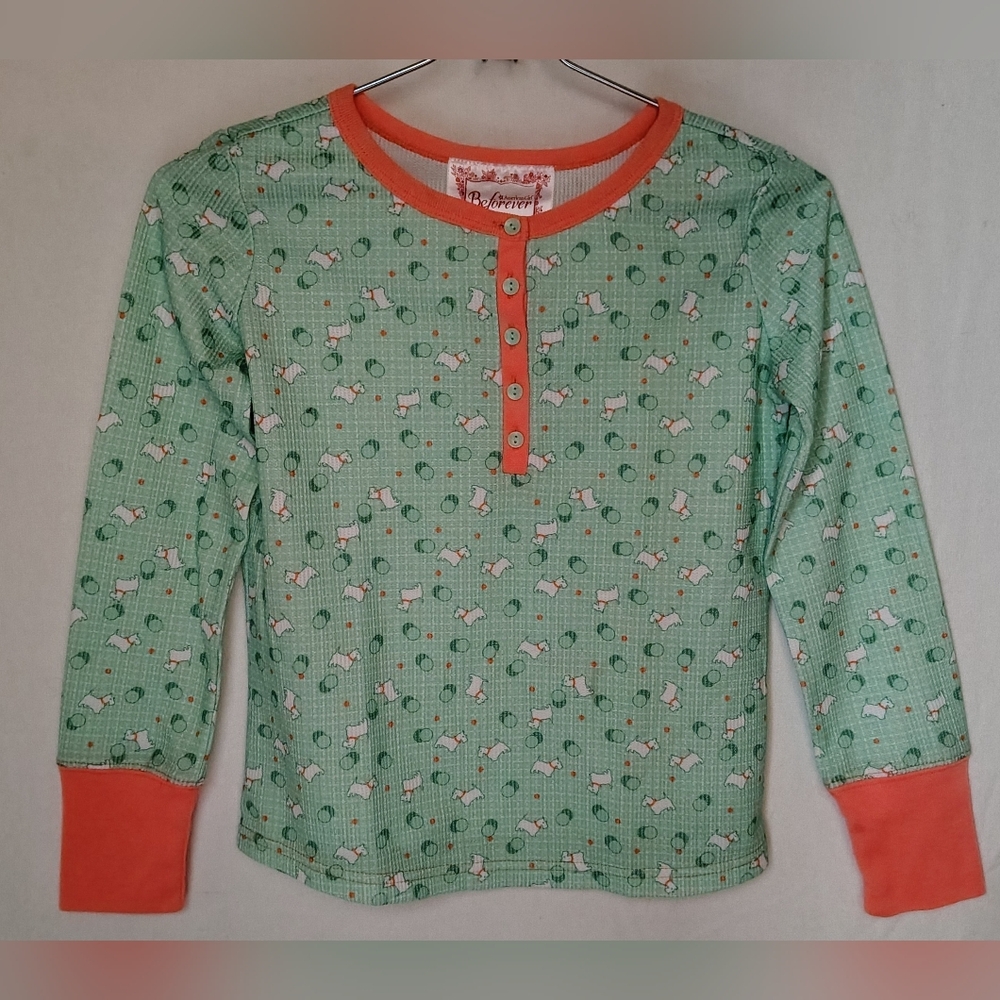 American Girl Beforever Pajama Thermal Top Green Scotty Dogs Girls Size M 10/12